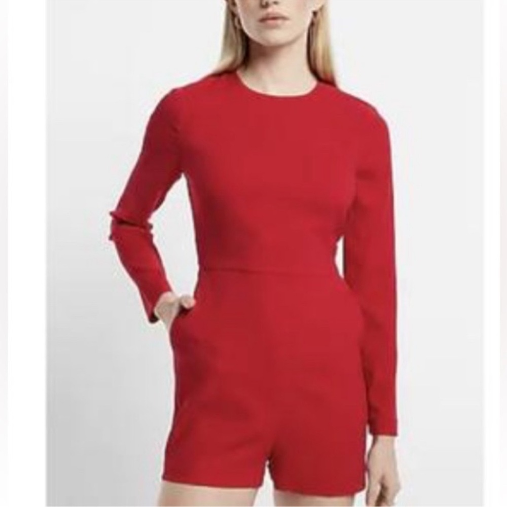 Chic Red Long Sleeve Romper Express